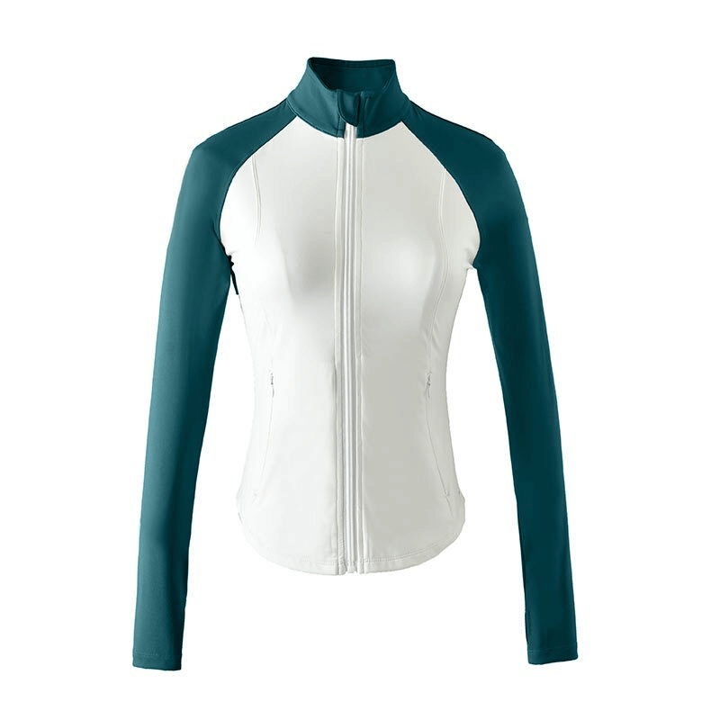 Women's two-tone slim sport jacket with long sleeves, front zip, and a flattering fit. Ideal for yoga and fitness. Model SF1279.